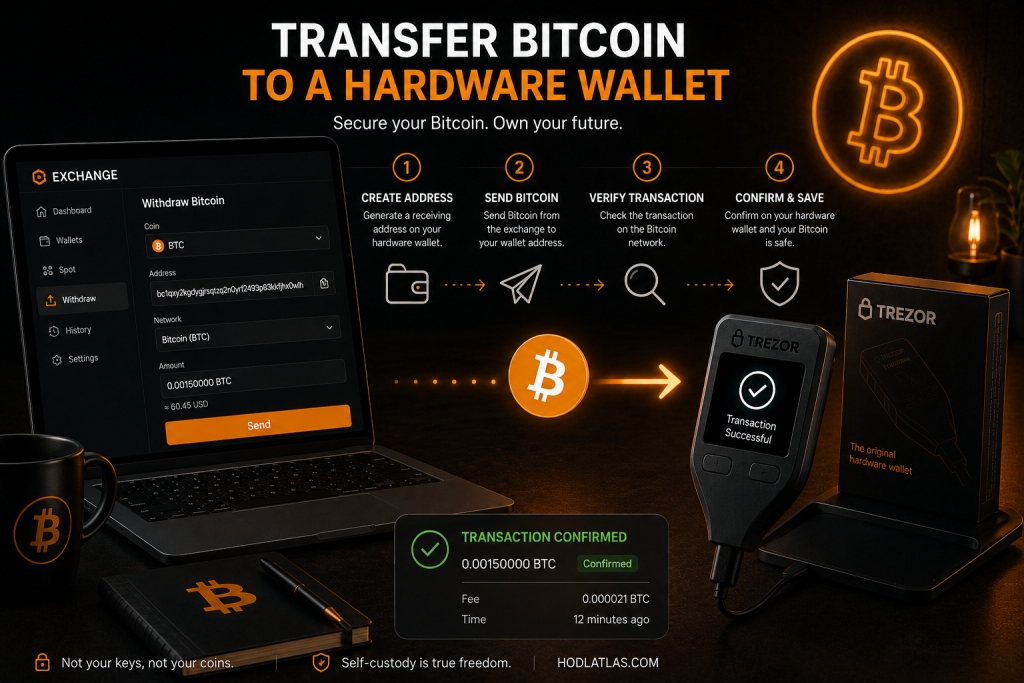 Step-by-step guide for transferring Bitcoin from an exchange to a hardware wallet.