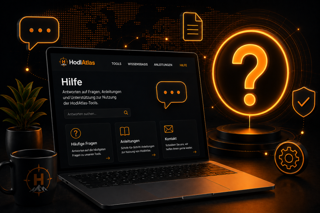 HodlAtlas Hilfe-Center mit FAQs, Anleitungen und Support für Bitcoin-Tools.