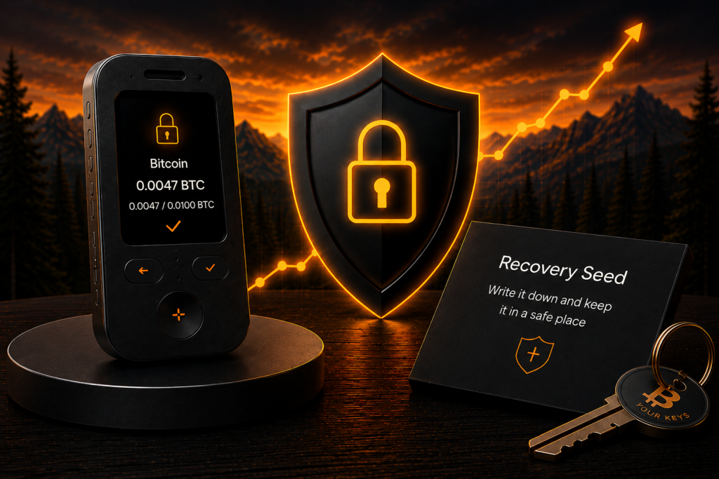 Bitcoin hardware wallet with recovery seed for secure long-term storage