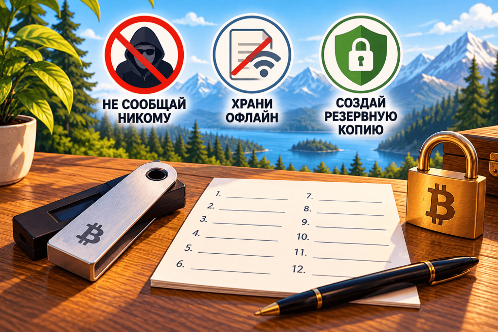 Безопасное хранение seed-фразы Bitcoin: аппаратный кошелёк, резервная копия и защита от мошенников