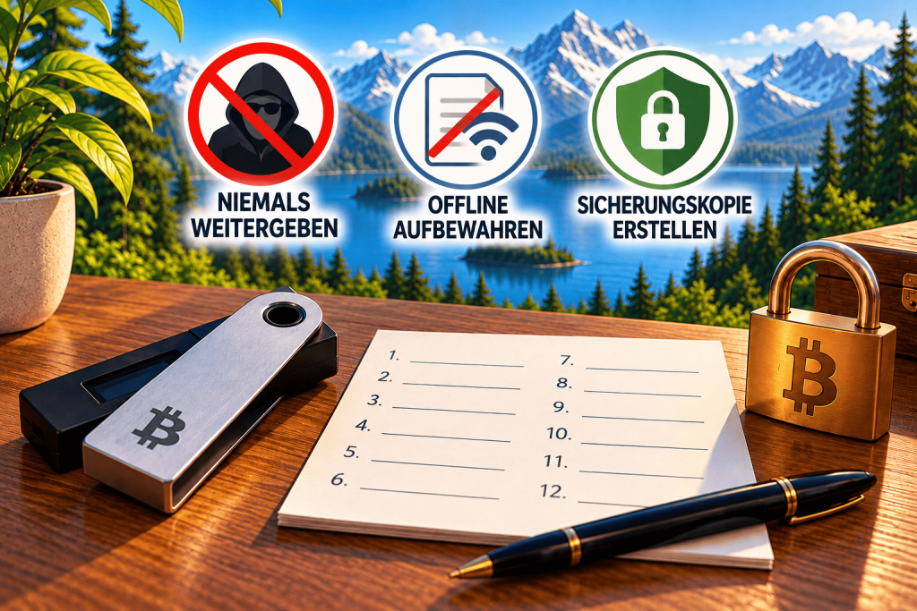 Bitcoin-Seed-Phrase sicher aufbewahren: Hardware-Wallet, Offline-Backup und Schutz vor Betrug